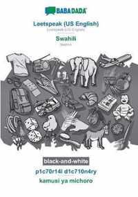 BABADADA black-and-white, Leetspeak (US English) - Swahili, p1c70r14l d1c710n4ry - kamusi ya michoro