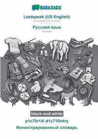 BABADADA black-and-white, Leetspeak (US English) - Russian (in cyrillic script), p1c70r14l d1c710n4ry - visual dictionary (in cyrillic script)