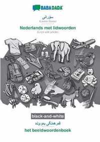 BABADADA black-and-white, Kurdish Sorani (in arabic script) - Nederlands met lidwoorden, visual dictionary (in arabic script) - het beeldwoordenboek