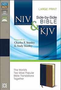 NIV, KJV, Parallel Bible, Large Print, Leathersoft, Navy/Tan