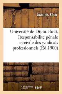 Universite de Dijon. Faculte de Droit. Responsabilite Penale Et Civile Des Syndicats Professionnels