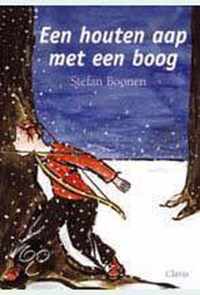 Een houten aap met een boog