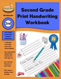 Second Grade Print Handwriting Workbook with Traditional Horizontal Lines and Dotted Midline