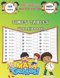 Times Tables Workbook, Math Drills: Multiplication