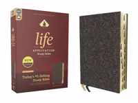 NIV, Life Application Study Bible, Third Edition, Bonded Leather, Navy Floral, Red Letter, Thumb Indexed