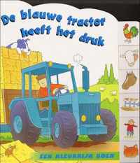 Blauwe tractor heeft het druk